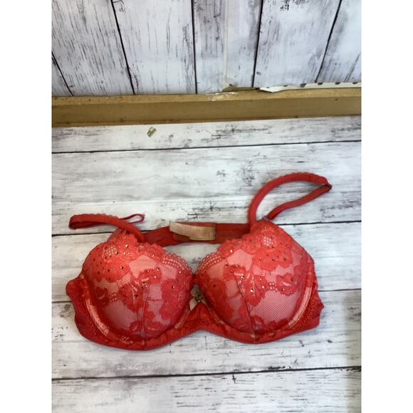 Victoria’s Secret Women's Sparkle Red Lacy Dream Angels Lined Demi Bra 36B - Picture 1 of 4
